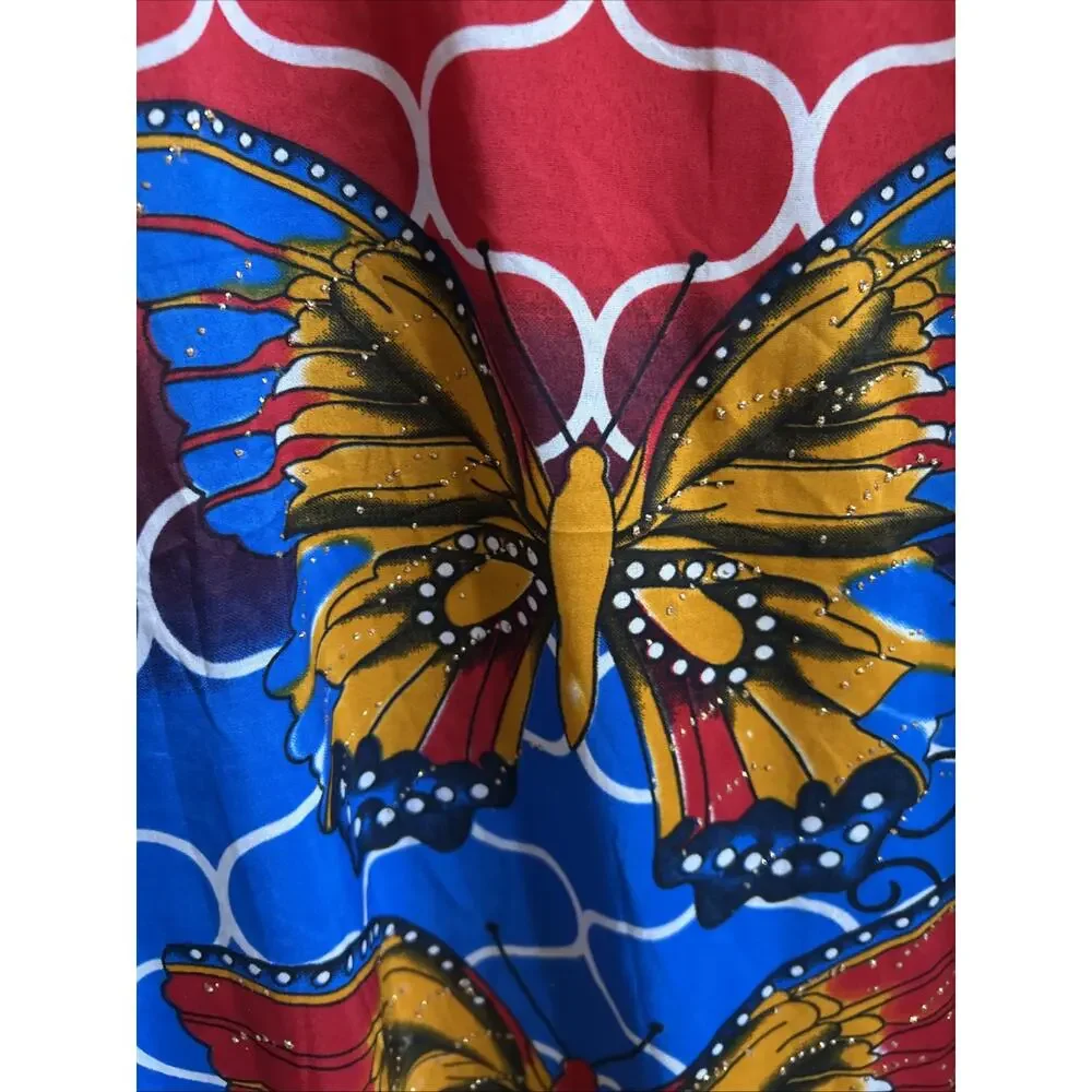 Women Kaftan red boho long coverup house coat Butterfly Dress Rock free XL